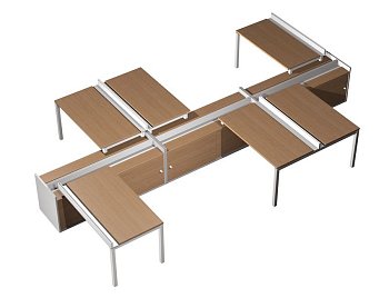 Рабочая станция (6х120) с ProSystem на 3-х опорных тумбах-купе с ProSystem Profiquadro КВ 0176 БВ 27