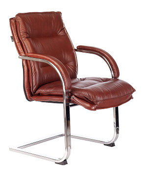 Кресло T-9927SL-LOW-V светло-коричневый Leather EiCHel кожа низк.спин. полозья металл хром
