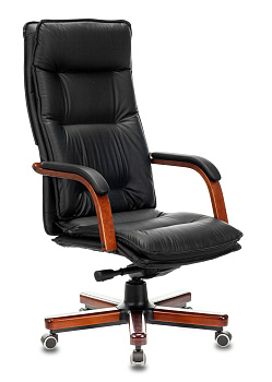 Кресло руководителя T-9927WALNUT черный кожа крестов. металл/дерево