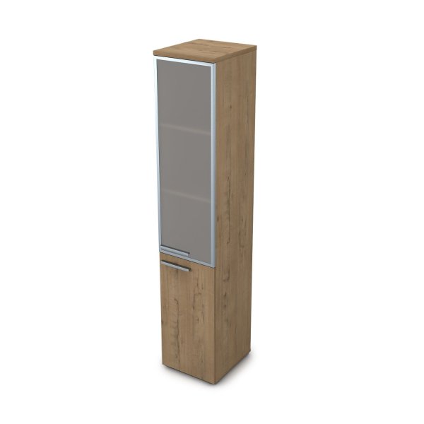 9ПЛ.005.19 Пенал высокий со стеклом (400x450x2045), левый (Teakwood)