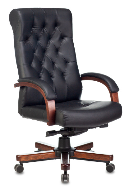 Кресло руководителя T-9928WALNUT черный кожа крестов. металл/дерево (Черный)